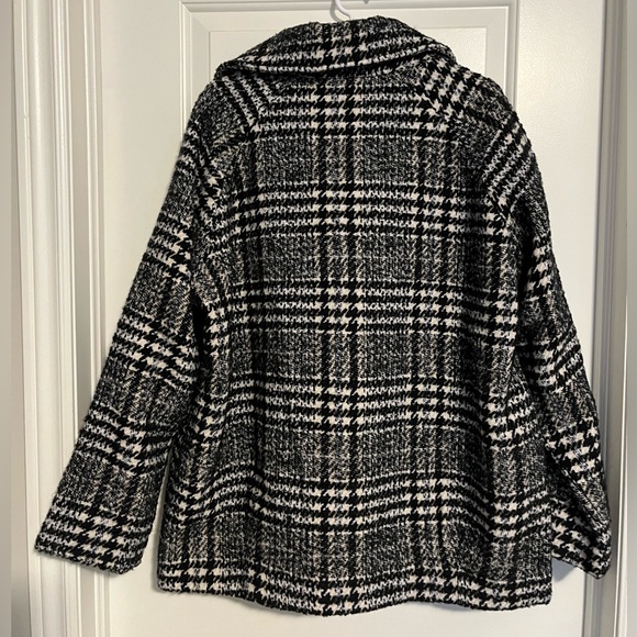 Sam Eldemen black and white Plaid Pea Coat Womens Size XL - Picture 3 of 7